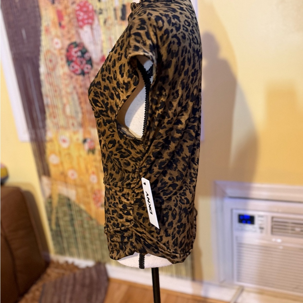 DKNY Black and Brown Animal Print Short Sleeve Top - Picture 4 of 7